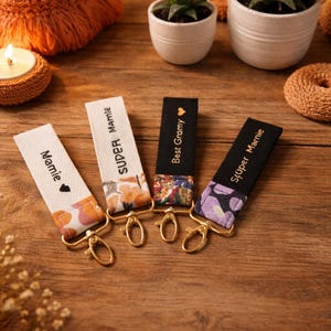 Porte-clé Personnalisable | Mousqueton, sangle et tissu à choisir - Ecriture thermocollante | Personalized keychain