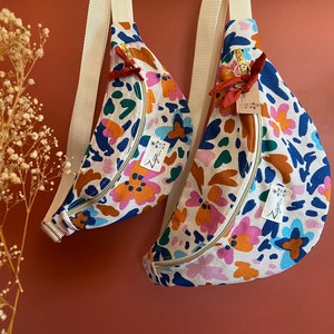 Sac Banane Femme Fleurie  -  Toile de coton multicolore/terracotta -Flower Fanny Pack, Bum bag, Gürteltasche, belt bag, Marsupio