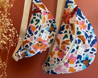 Women&#39;s Floral Fanny Pack - Multicolored/Terracotta Cotton Canvas - Flower Fanny Pack, Bum bag, Gürteltasche, belt bag, Marsupio