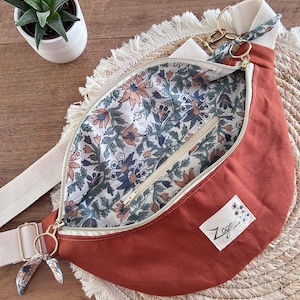 Women&#39;s Canvas Fanny Pack - brick brown canvas / Indy floral - Fanny Pack, Bum bag, Gürteltasche, belt bag, Marsupio