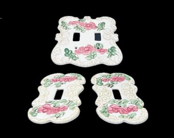 Vintage Hand-painted Porcelain Light Switch Covers -2 single switch, 1 double switch- Pieces sold separately