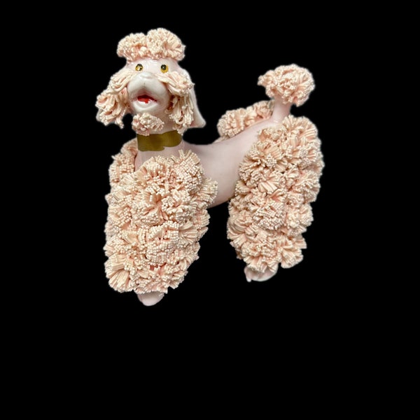 Vintage Pink Porcelain Spaghetti POODLE Figurine with Gold Collar 50s Kitsch MCM