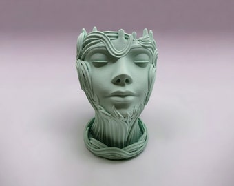 Woman's Head Planter | Art Vase | With Drain Holes and Water Catch Tray | Goddess Planter | 5 inches tall