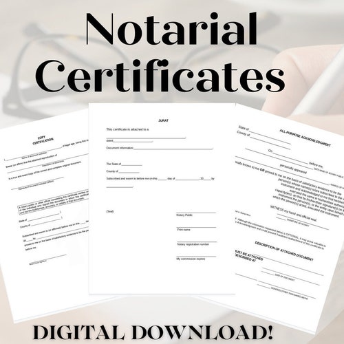 Notarial Certificate Notary Public Signing Agent Notary Etsy