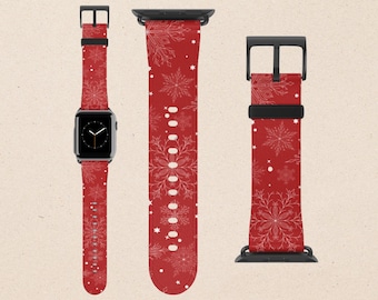 Snowflakes Christmas Apple Watch Band Women Apple Watch Band Series 10 Plaid Watch Band Faux Leather Watch Strap Iwatch Band 38mm 40mm 42mm Etsy