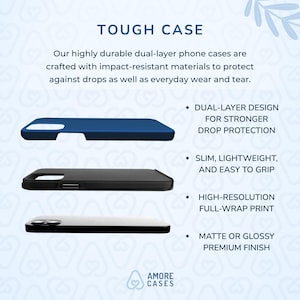 May include: A tough phone case with a dual-layer design for stronger drop protection. The case is slim, lightweight, and easy to grip. It features a high-resolution full-wrap print and a matte or glossy premium finish.