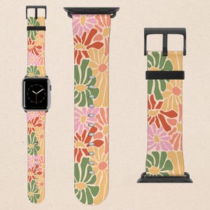 Retro Floral Apple Watch Band Women Apple Watch Band Series 11 Floral Watch Band Faux Leather Watch Strap iWatch Band 38mm 40mm 42mm 44mm