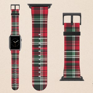 Christmas Plaid Apple Watch Band Women Apple Watch Band Series 9 Plaid Watch Band Faux Leather Watch Strap iWatch Band 38mm 40mm 42mm 44mm