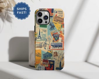 Custodia per iPhone 17 MagSafe Custodia per iPhone 17 Pro Custodia per telefono con collage di timbri vintage Custodia per telefono retrò Custodia per iPhone 17e MagSafe per iPhone 17 Pro Max