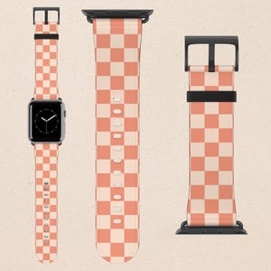 Pink Checkered Apple Watch Band Women Apple Watch Band Series 10  Watch Band Faux Leather Watch Strap iWatch Watch Band 38mm 40mm 42mm 44mm