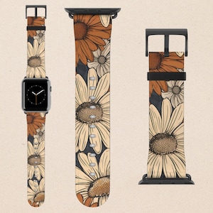 Floral Apple Watch Band Women Apple Watch Band Series 10 Floral Watch Band Faux Leather Watch Strap iWatch Band 38mm 40mm 42mm 44mm 45mm