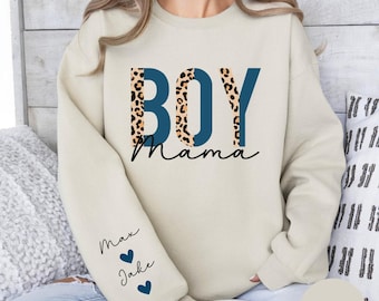 Boy Mama Sweatshirt Personalized Boy Mom Gift Mom Of Boys New Boy Baby Mama Gift Leopard Mama With Kid Name Custom Mom Gift Mothers Day Gift