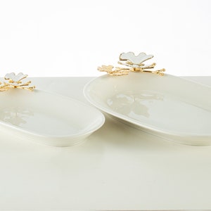 Oval Porcelain Serving Platters with Butterfly Motif