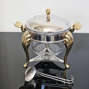 Elegant Stainless Steel Soup Tureen with Ladle & Warmer, 4 Liters - Perfect for Dining, Events - Buffets