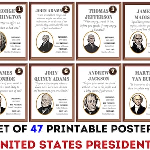 2025 Presidents Posters (set of 47) Printable, Motivational Quotes from United States Presidents, Social Studies Classroom, History Posters