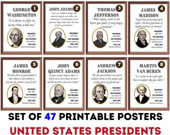 2025 Presidents Posters (set of 47) Printable, Motivational Quotes from United States Presidents, Social Studies Classroom, History Posters