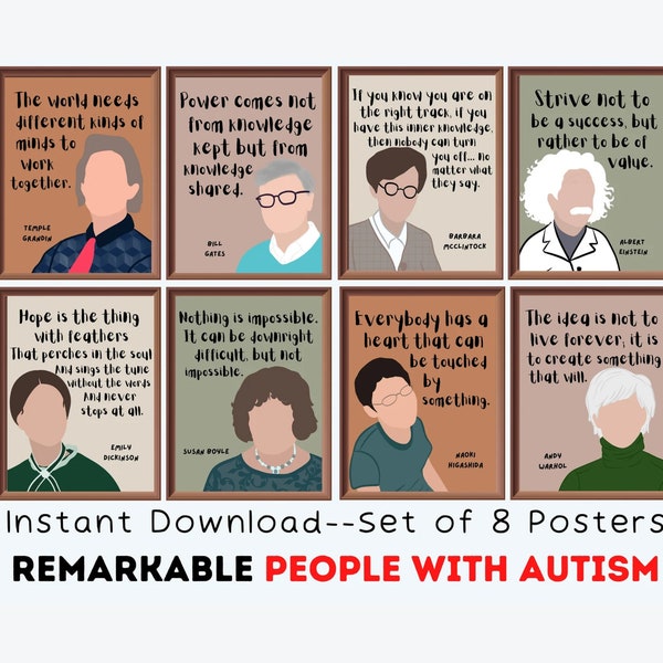 People with Autism (Set of 8) Printable Posters, Inclusive Classroom Decor, Autism Awareness Day, Special Education, Bulletin Board Ideas