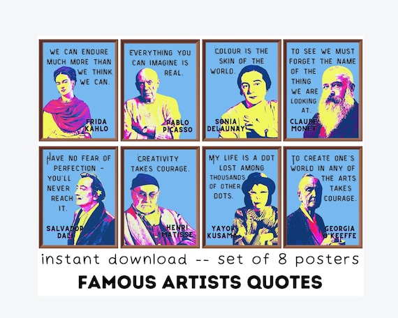 Famous Artists (set of 8) Printables, Art Classroom Decor, Art Classroom Posters, Motivational Quotes Bulletin Board, Art Teacher Gift