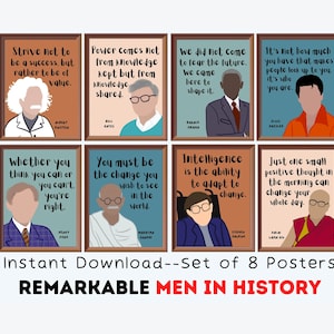 Remarkable Men in der Geschichte (8er-Set) zum Ausdrucken, motivierende Zitate von historischen Persönlichkeiten und berühmten Ikonen, Schulklassenzimmer Dekor Poster