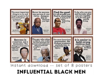 Rétro Black Men In History (Ensemble de 8) Affiches imprimables, Affiches du Mois de l’histoire des Noirs, Décor de classe, Citations sur la justice sociale, Diversité