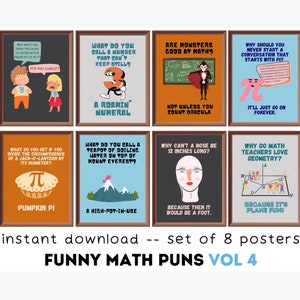 Math Puns Posters (set of 8) Printables VOL4, Math Classroom Decor, Funny Math Puns, Math Teacher Gift, Educational Posters, Bulletin Board