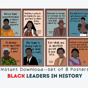 Black Leaders in History (Set of 8) Printable Posters, Black History Month Decor, Black Historical Figures, Classroom Library Office Decor