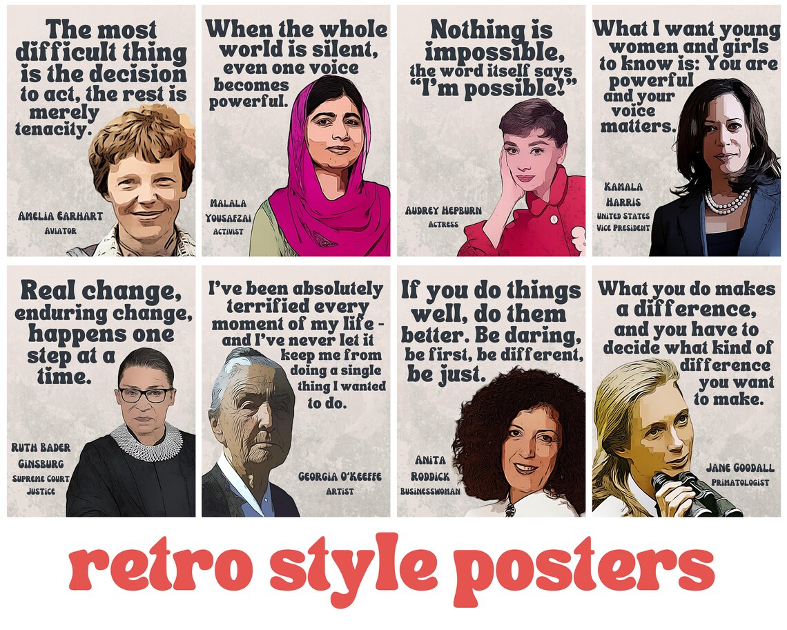 Retro Women in History set of 8 Printable Posters - Etsy