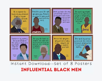 Black Men In History (Ensemble de 8) Affiches imprimables, Affiches du Mois de l’histoire des Noirs, Décor de classe, Citations sur la justice sociale, Illustrations sur la diversité