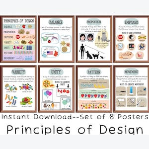 Principles of Design Posters (set of 8) Printables, Art Classroom Decor, Educational Posters, Elementary School, Middle school, Art Posters