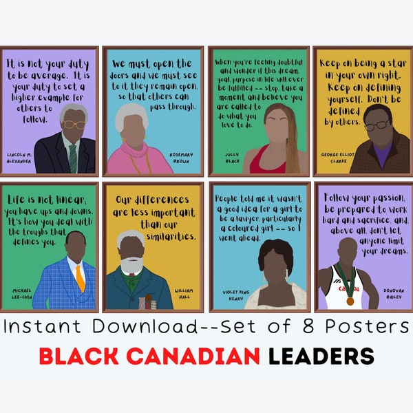 Leaders canadiens noirs (ensemble de 8) Imprimables, affiches pour le Mois de l’histoire des Noirs, personnages historiques noirs canadiens, décor de classe canadienne