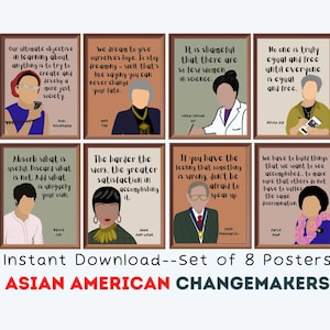 Asiatische Führer in der Geschichte (8er-Set) druckbare Poster, Motivationszitate Klassenzimmerdekor, Bürodekor, AAPI-Drucke, inklusive Kunstwerk