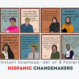 Hispanic Leaders in History (Set of 8) Printable Posters, Hispanic Heritage Month Posters, Latino Artwork, Inclusive Classroom Gallery Wall