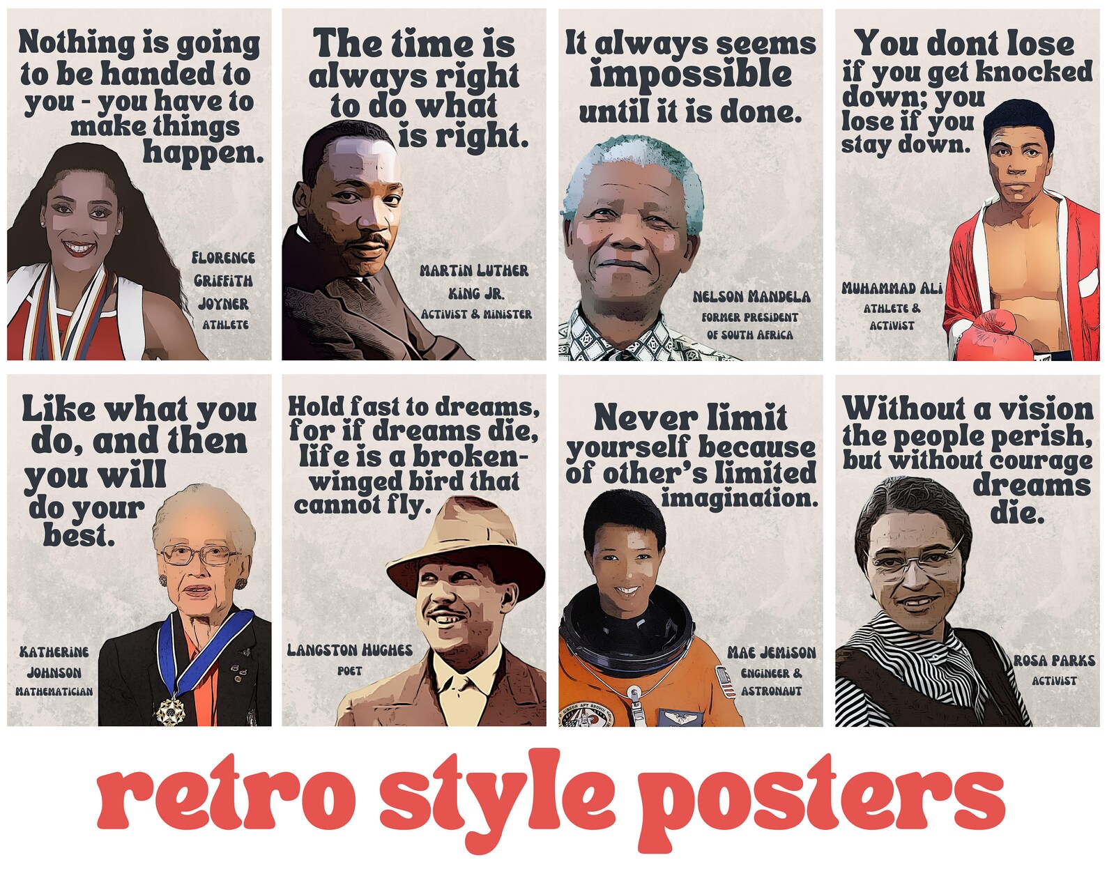 Retro Black Leaders in History (set of 8) Printable Posters, Black ...