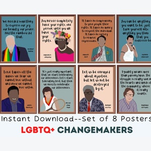 LGBTQ+ Leaders in History (Set of 8) Printable Posters, LGBT History Month Posters, Pride Month Famous Quotes, Inclusive Classroom Decor