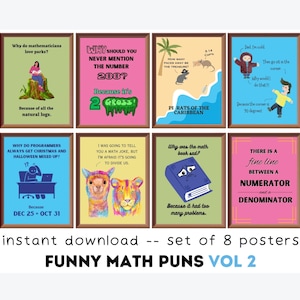 Mathe Wortspiele Poster (8er Set) Printables VOL2, Mathe Klassenzimmer Dekor, lustige Mathe Wortspiele, Mathe Lehrer Geschenk, Lernposter, Bulletin Board