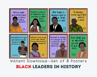 Black Leaders in History (Set of 8) Printable Posters, Black Historical Figures, Posters for Black History Month, Classroom Decorations