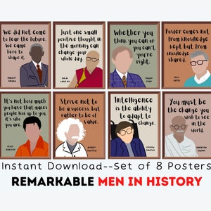 Remarkable Men in History (set of 8) Printables, Classroom Decor, Kids Room Decor, Motivational Quotes, Famous Historical Figures Posters