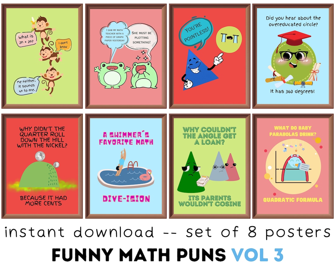 Math Puns Posters set of 8 Printables VOL3 Math Classroom - Etsy