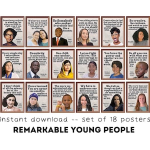 Retro Remarkable Young People (zestaw 18) Plakaty do druku, motywujące cytaty, wystrój klasy, klasa podstawowa, tablica ogłoszeń