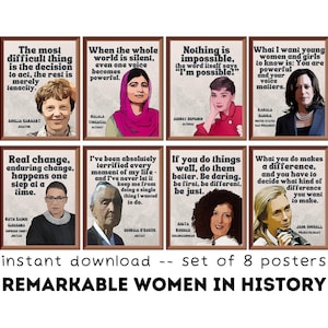 Retro Women in History (Set of 8) Printable Posters, Motivational Quotes Classroom Decor, Women&#39;s History Month Posters, Bulletin Board