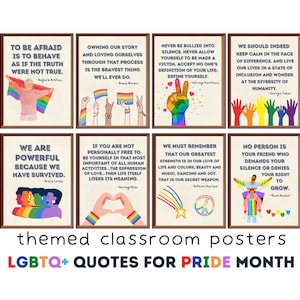 LGBTQ+ Quotes (Set of 8) Printables, LGBT History Month Posters, Pride Month Decor, Inclusive Classroom Decor, Bulletin Board Display