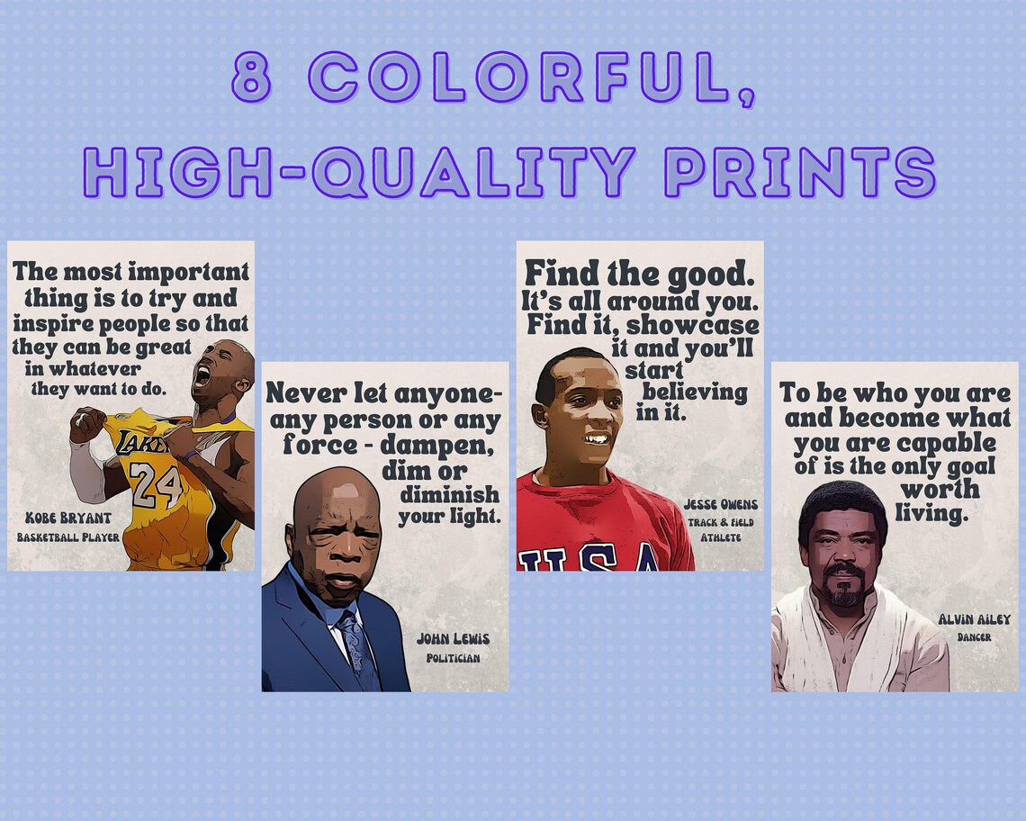 Retro Black Men in History set of 8 Printable Posters Black - Etsy