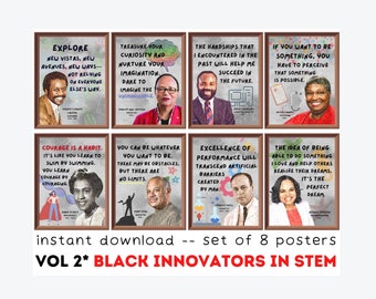 VOL 2 Schwarze Innovatoren in STEM (8er-Set) Druckbare, Wissenschafts-Klassenzimmer-Dekor, Poster für Black Geschichtsmonat, afroamerikanische Wissenschaftler