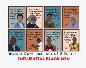 Black Men In History (Ensemble de 8) Affiches imprimables, Affiches du Mois de l’histoire des Noirs, Décor de classe sur la diversité, Art de la justice sociale, Citations célèbres