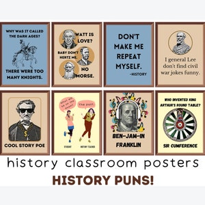 History Posters (set of 8) Printables, Funny History Posters, Educational Posters, Social Studies Classroom Decor Middle school, High School