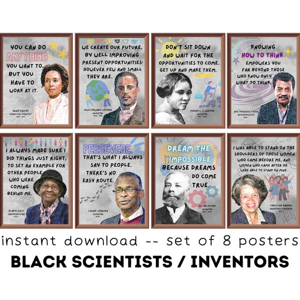 Famous Black Scientists/Inventors (Set of 8) Printable, Science Classroom Decor, Posters for Black History Month, Black Innovators in STEM