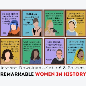 Women in History (Set of 8) Printables, Women&#39;s History Month Posters, Classroom Decor, Women&#39;s History Bulletin Board, Feminist Artwork
