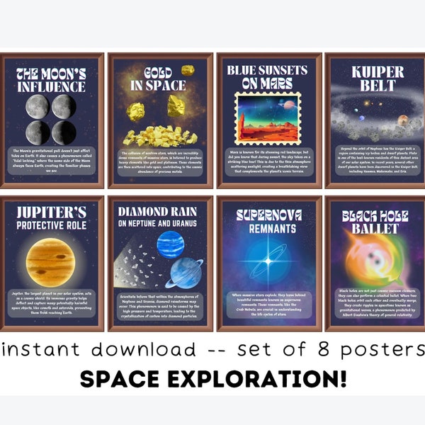 Space Exploration (set of 8) Printable Posters, Science Classroom Decor, Fun Facts about Astronomy,  Science Bulletin Board, Science Posters