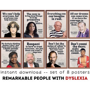 Remarkable People with Dyslexia (Set of 8) Printable Posters, Inclusive Classroom Decor, Dyslexia Awareness Month, World Dyslexia Day