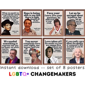 Retro LGBTQ+ Leaders (Set of 8) Printables, LGBT History Month Posters, Pride Month Decor, Inclusive Classroom Decor, Bulletin Board Display